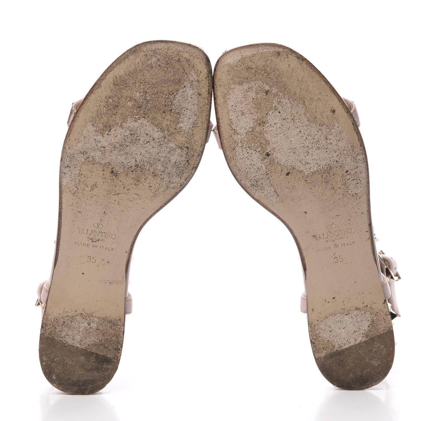 Calfskin Rockstud Ankle T-Strap Flat Sandals 35 Water Rose