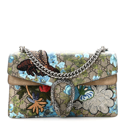 Gucci GG Supreme Monogram Blooms Print Embroidered Small Dionysus Shoulder Bag Blue Taupe 1 of 10