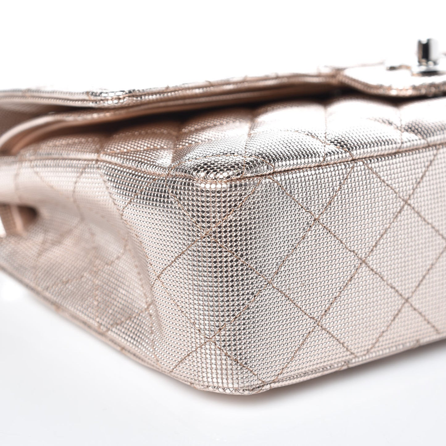 Metallic Calfskin Pixel Effect Medium Double Flap Pinky Gold