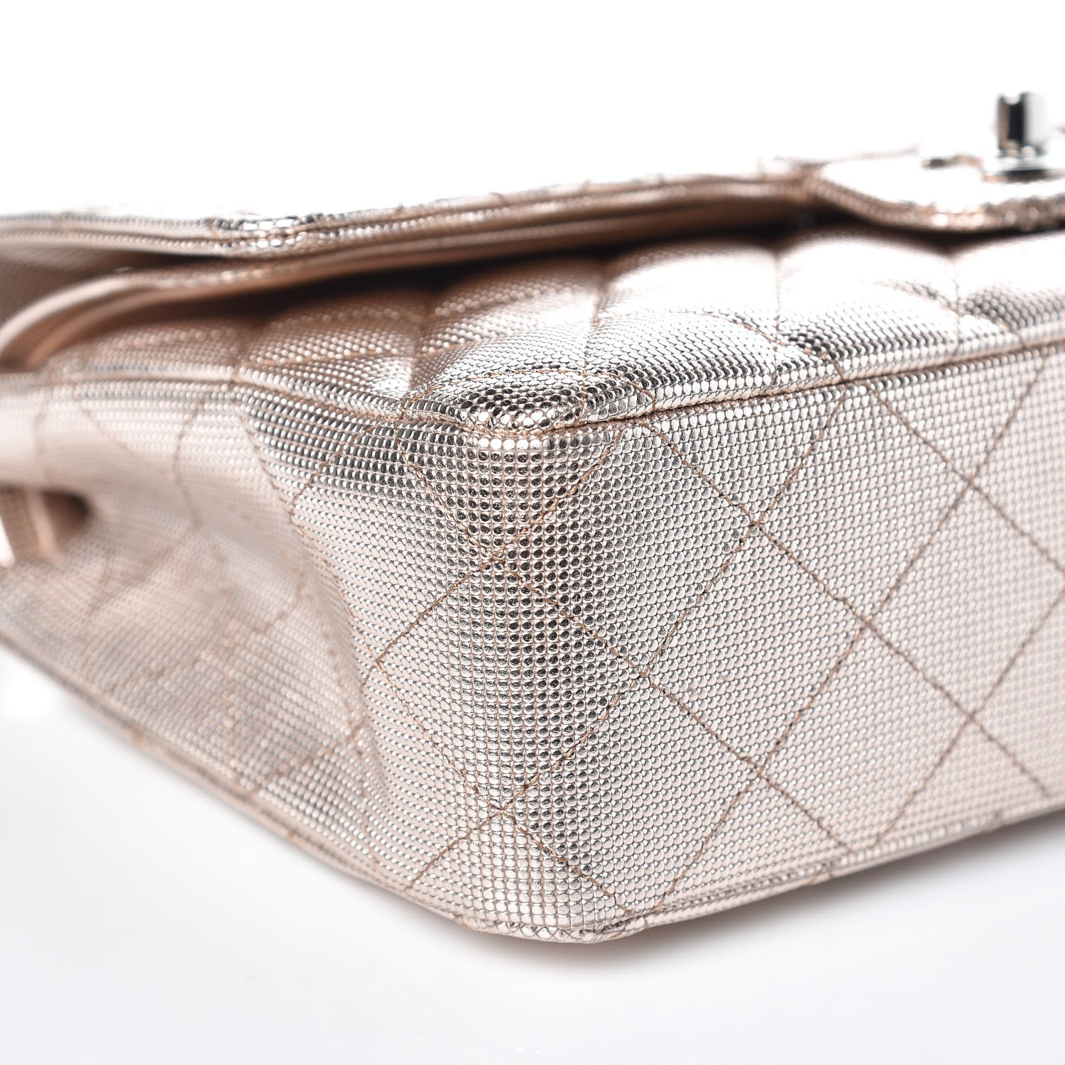 Chanel Metallic Calfskin Pixel Effect Medium Double Flap Pinky Gold 9 of 12