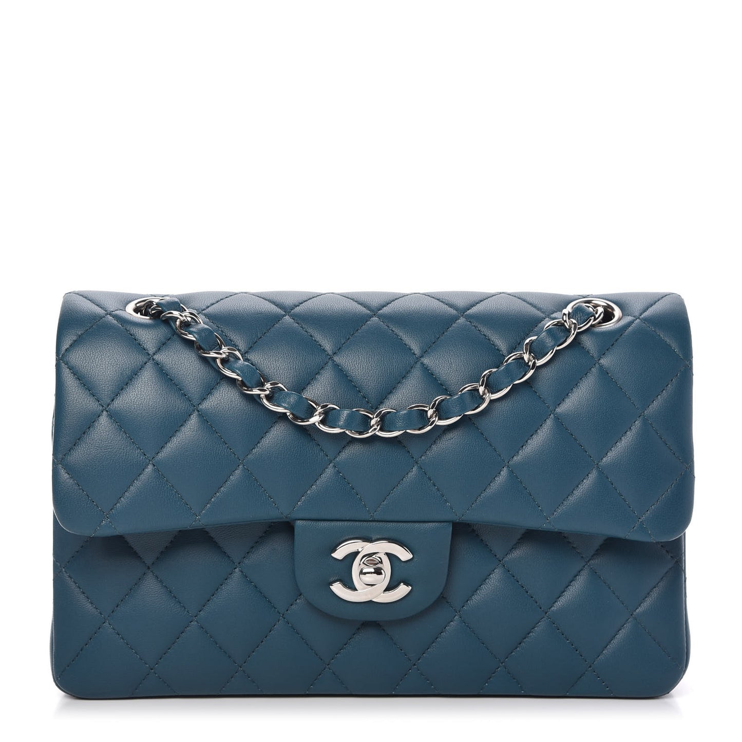 Lambskin Quilted Small Double Flap Dark Blue