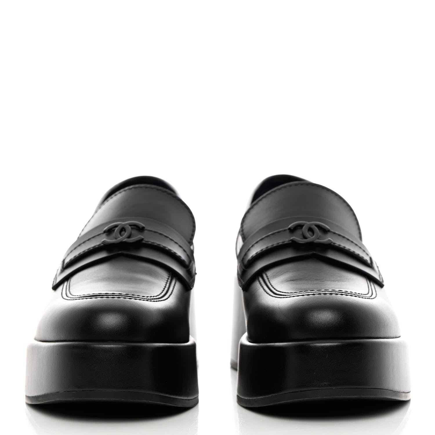 Chanel Calfskin CC Platform Loafers 39.5 Black 2 of 12