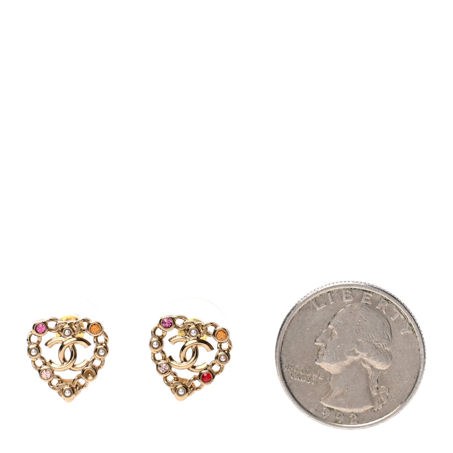 Pearl Crystal CC Heart Earrings Gold Multicolor