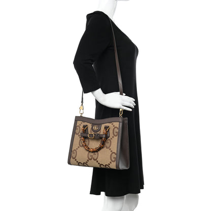 Gucci Monogram Jumbo GG Textured Dollar Calfskin Small Diana Tote Bag Camel Ebony New Acero 2 of 14