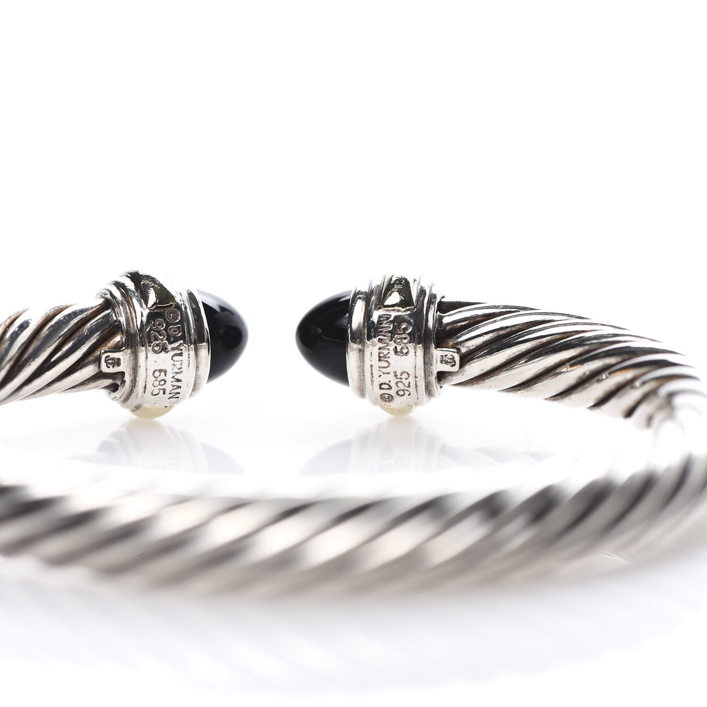 Sterling Silver 14K Yellow Gold Black Onyx 7mm Cable Classics Bracelet