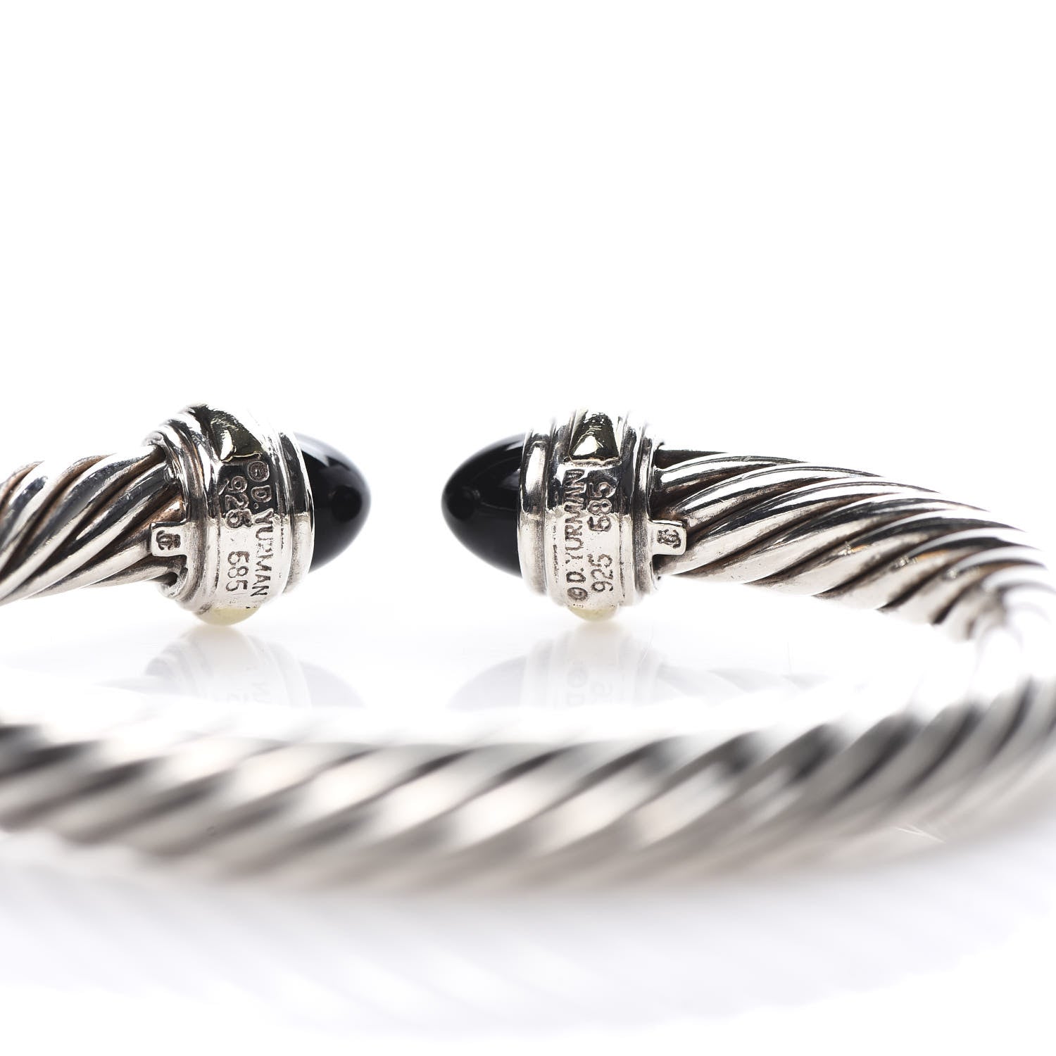 David Yurman Sterling Silver 14K Yellow Gold Black Onyx 7mm Cable Classics Bracelet 4 of 4
