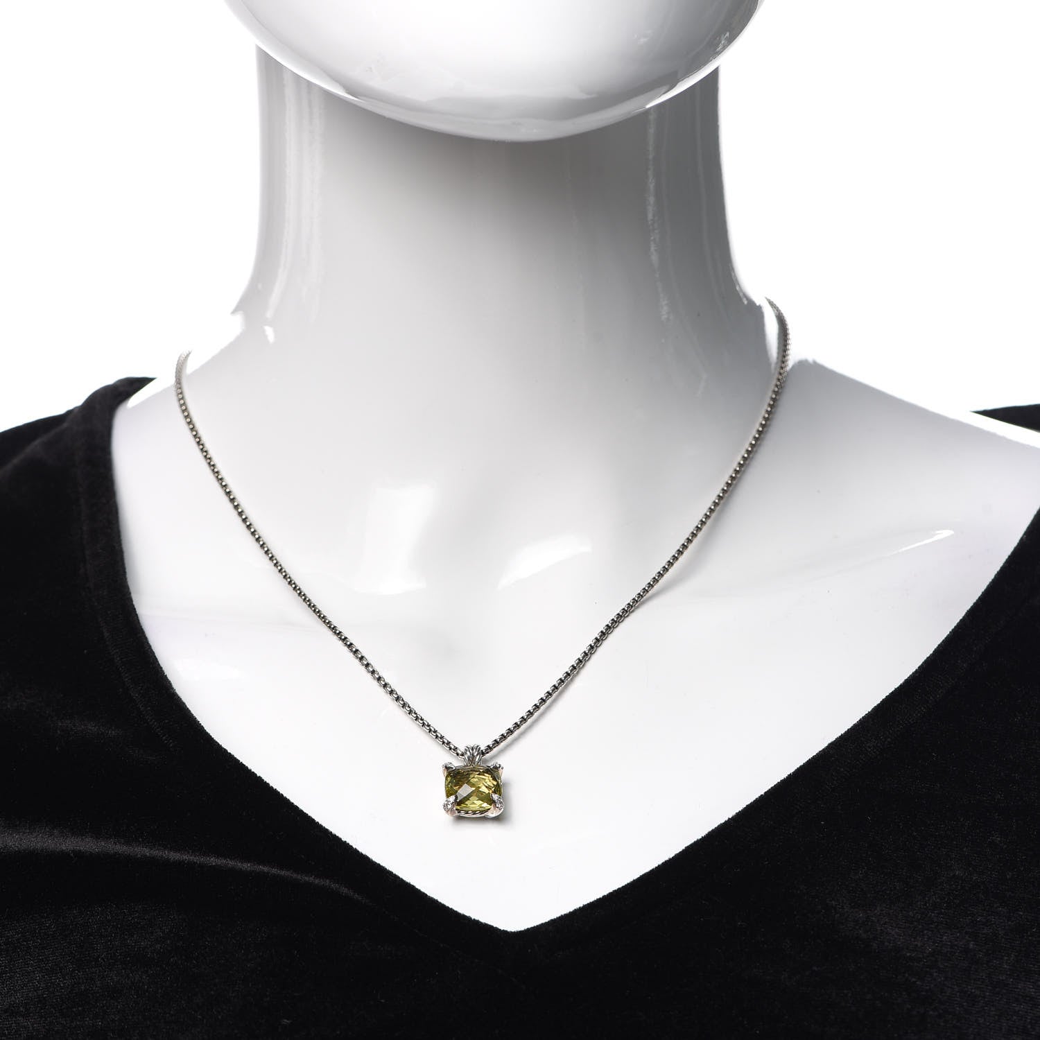 David Yurman Sterling Silver Diamond Lemon Citrine 11mm Chatelaine Pendant Necklace 2 of 5