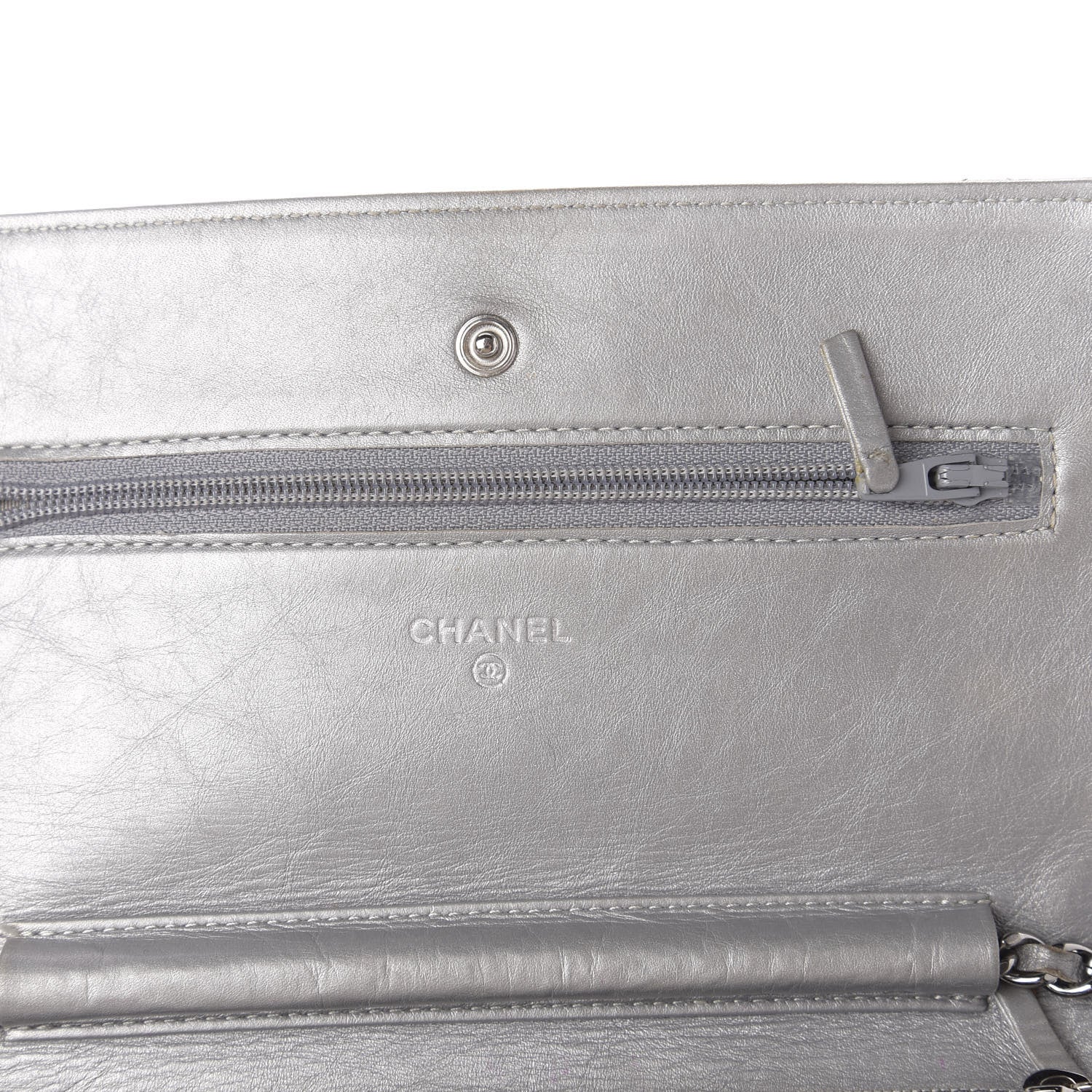Chanel Metallic Aged Calfskin Quilted Wallet On Chain WOC Silver 8 of 13