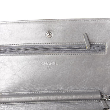 Chanel Metallic Aged Calfskin Quilted Wallet On Chain WOC Silver 8 of 13