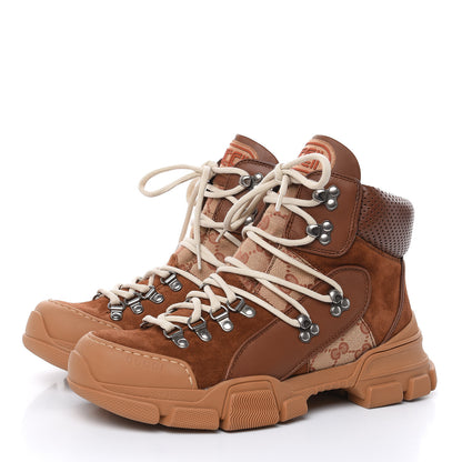 Gucci X SEGA Suede Calfskin GG Monogram Womens Flashtrek High-Top Sneakers 40 New Cuir Beige Ruggine 3 of 8