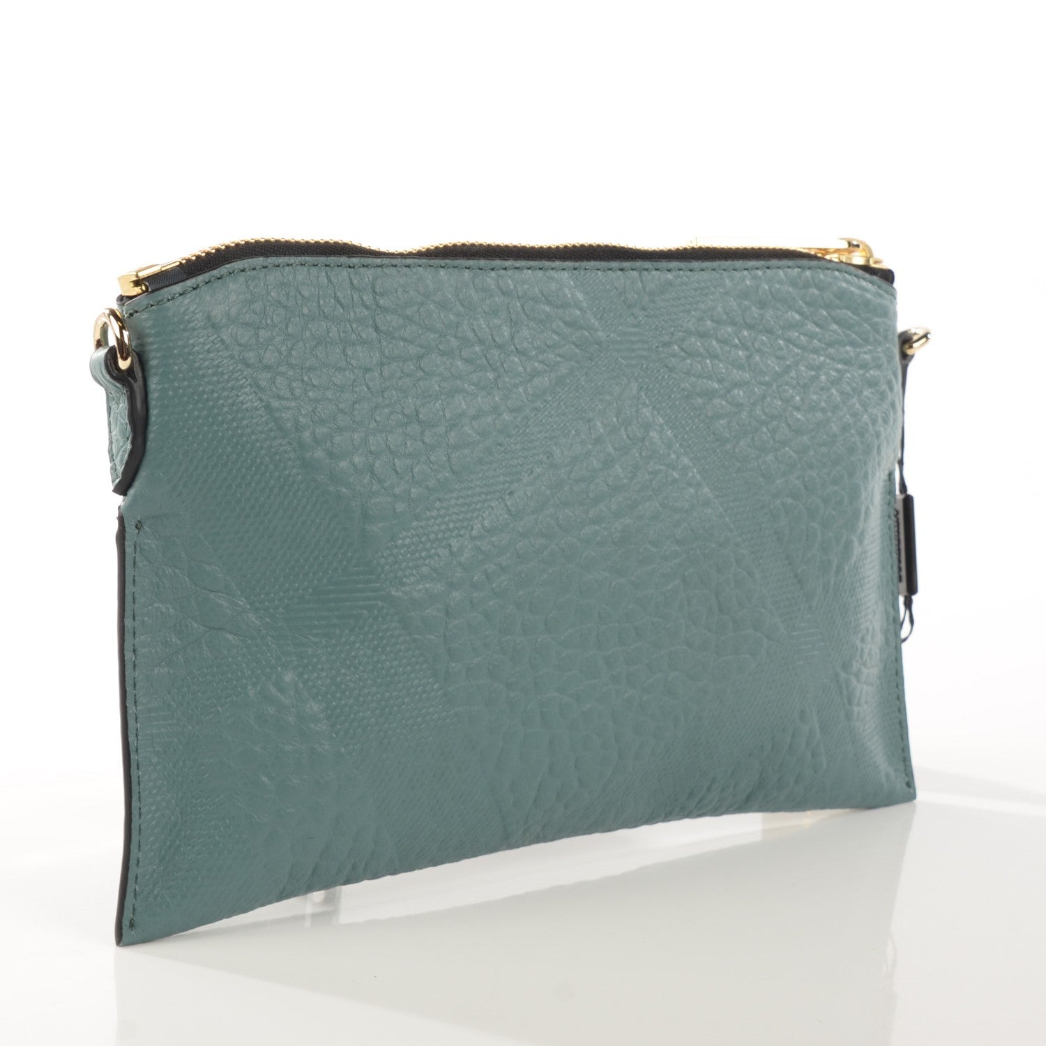 Burberry Signature Grain Calfskin Check Embossed Peyton Crossbody Clutch Bag Celadon Blue 3 of 8