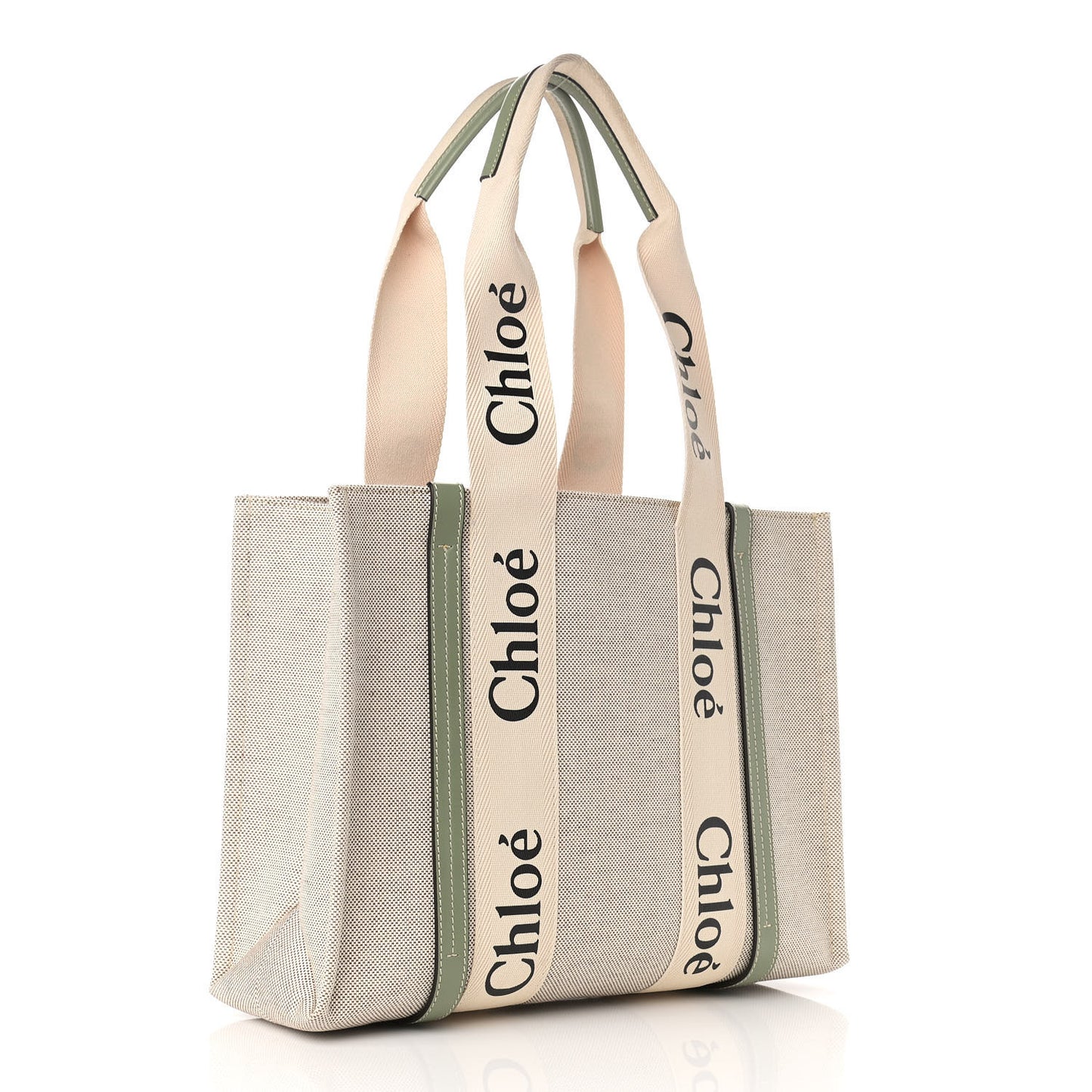 Cotton Calfskin Medium Woody Ribbon Tote White Green