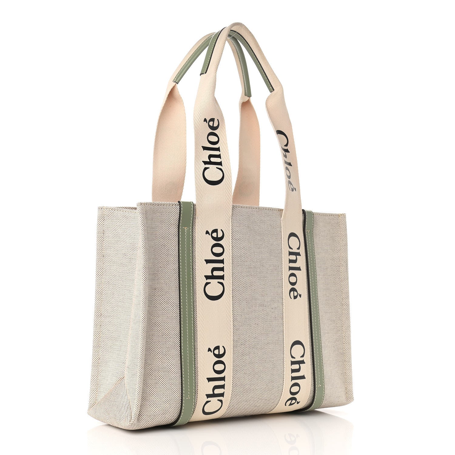 Chloe Cotton Calfskin Medium Woody Ribbon Tote White Green 3 of 9