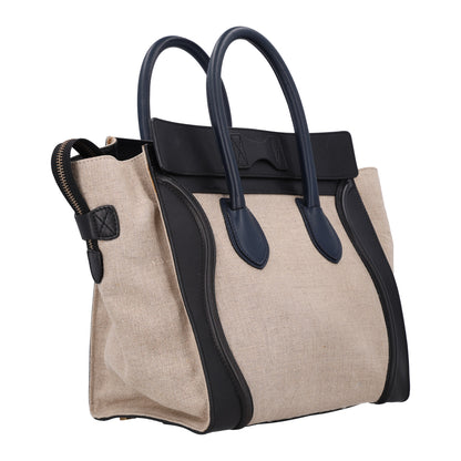 Celine Smooth Calfskin Linen Tricolor Mini Luggage Black Khaki Navy 3 of 10