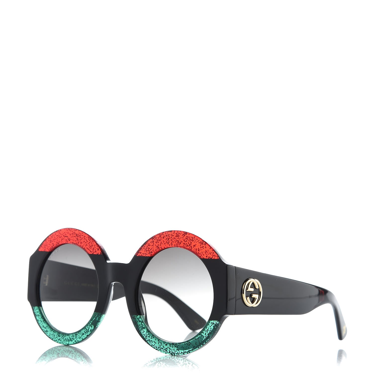 Gucci Acetate Round GG0084S Sunglasses Black Red Green 1 of 7