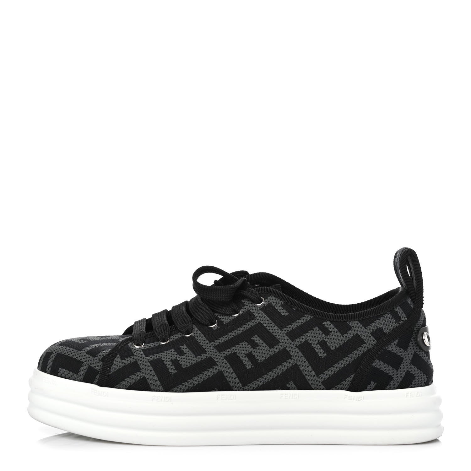Fendi Fabric FF Micro-Perforated Rise Low Top Sneakers 37.5 Charcoal Black 1 of 4