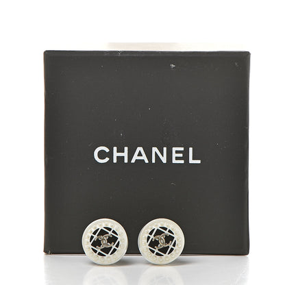 Chanel Resin Pearl CC Earrings White Black 5 of 5