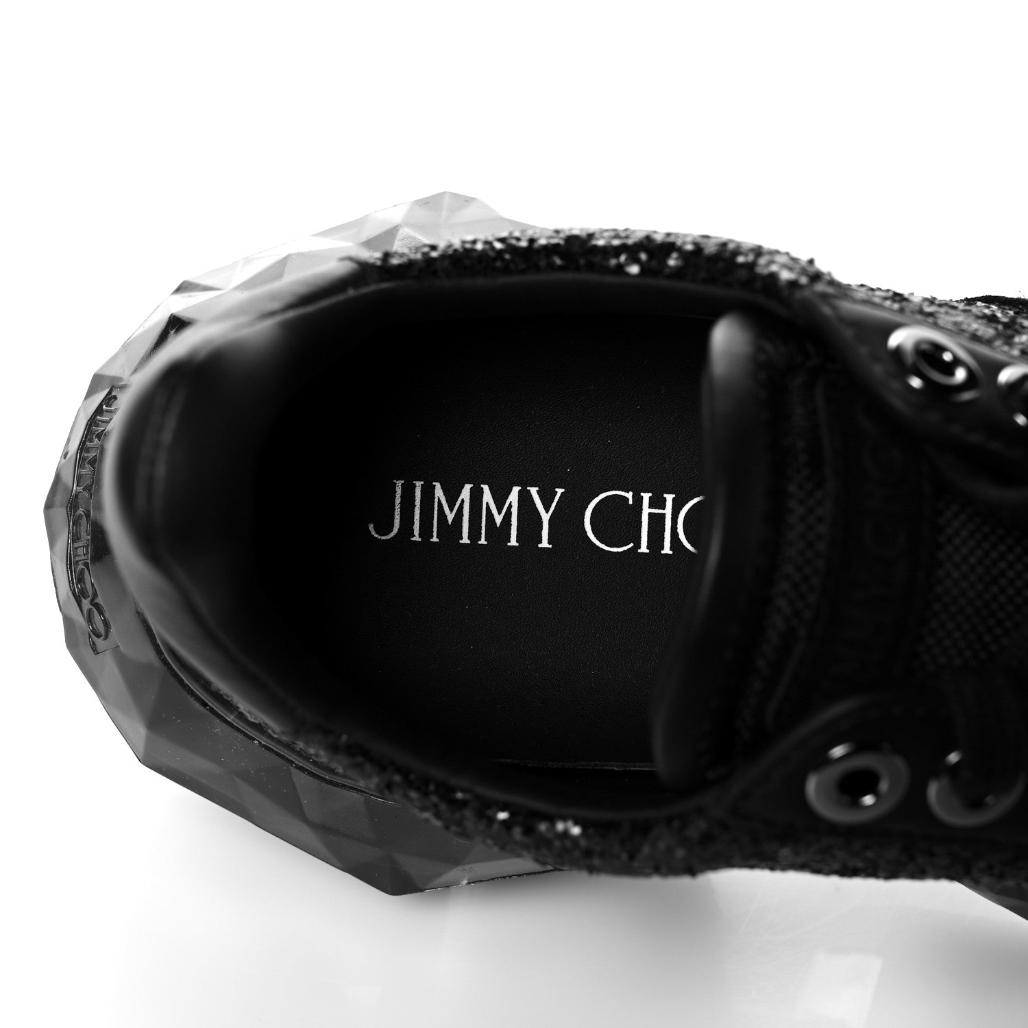 Jimmy Choo Glitter Calfskin Suede Womens Diamond F Low Top Sneaker 38 Black 7 of 8