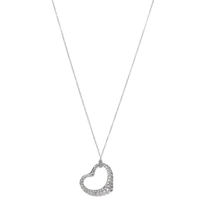 Tiffany Platinum Diamond 22mm Elsa Peretti Open Heart Pave Pendant Necklace 1 of 8