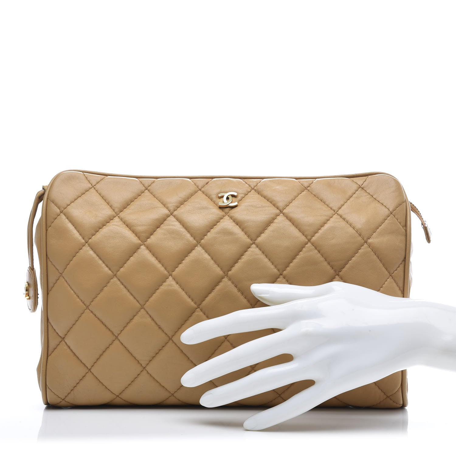 Chanel Lambskin Quilted Cosmetic Zip Pouch Beige 2 of 12