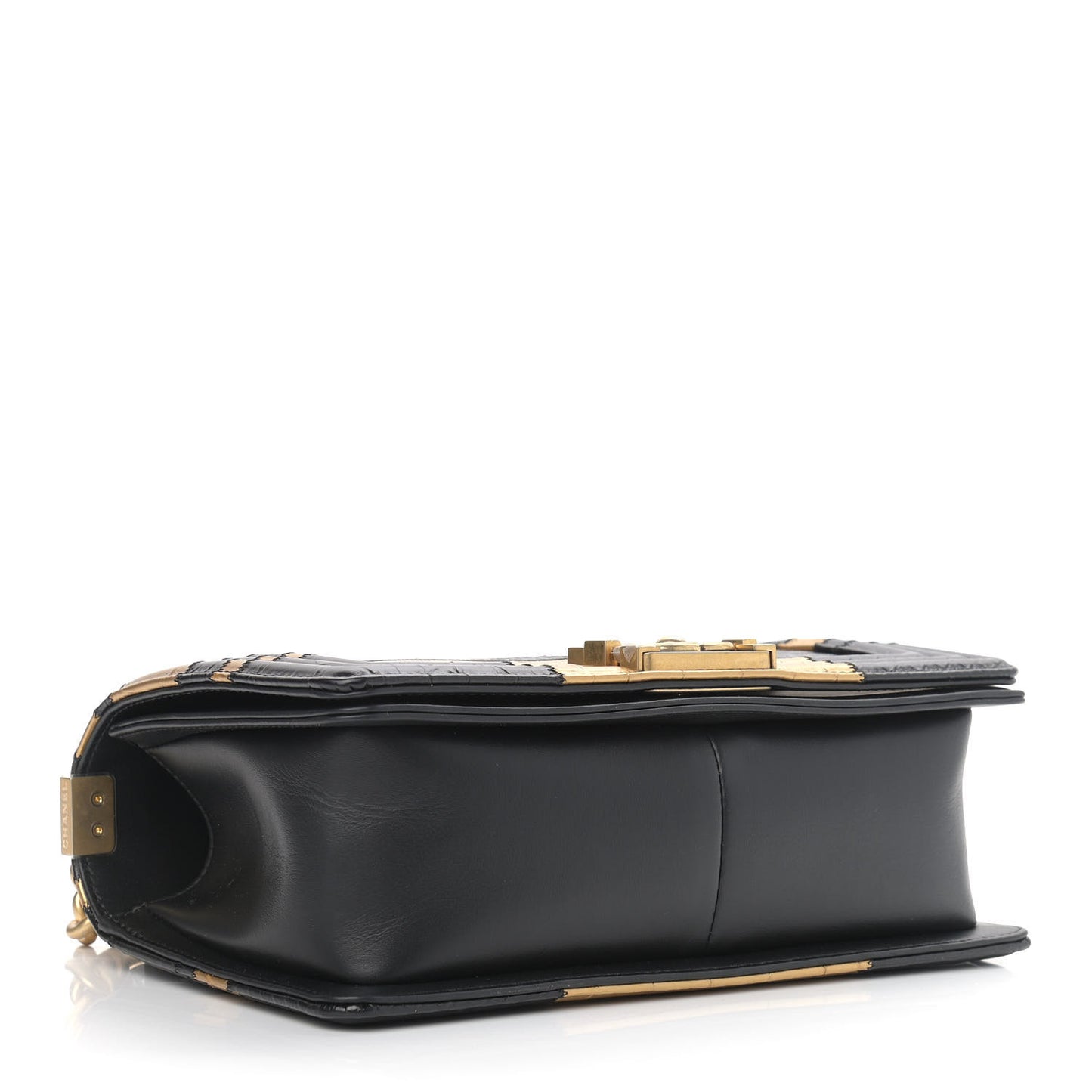 Crocodile Python Calfskin Embossed Medium Boy Flap Black Gold