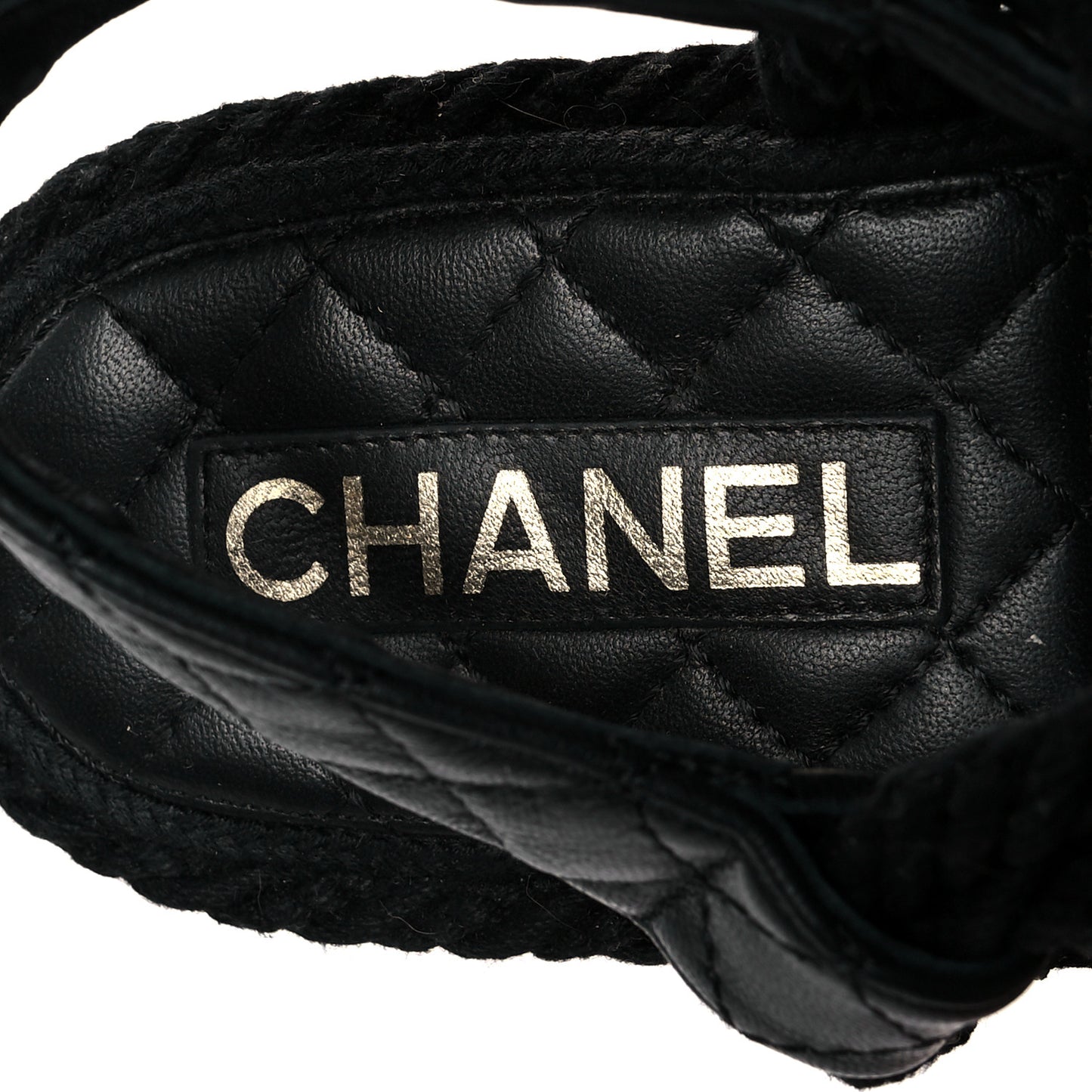 Cord Lambskin Quilted Logo Sandals 38 Black