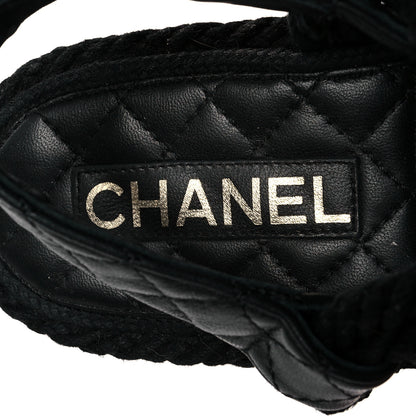 Chanel Cord Lambskin Quilted Logo Sandals 38 Black 8 of 8