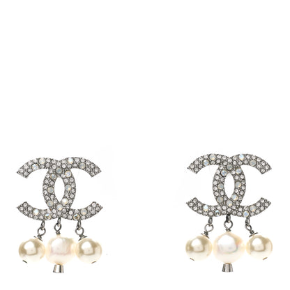 Chanel Crystal Pearl CC Drop Earrings Silver Pearly White 1 of 4
