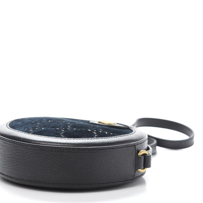 Gucci Velvet Calfskin GG Monogram Round Shoulder Bag Blue Beige 9 of 10