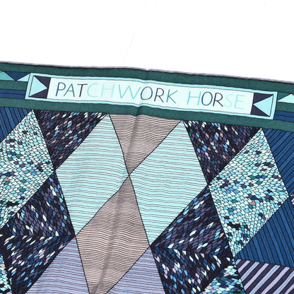 Hermes Cashmere Silk Patchwork Horse Shawl 140 Turquoise Vert Bleu 3 of 7
