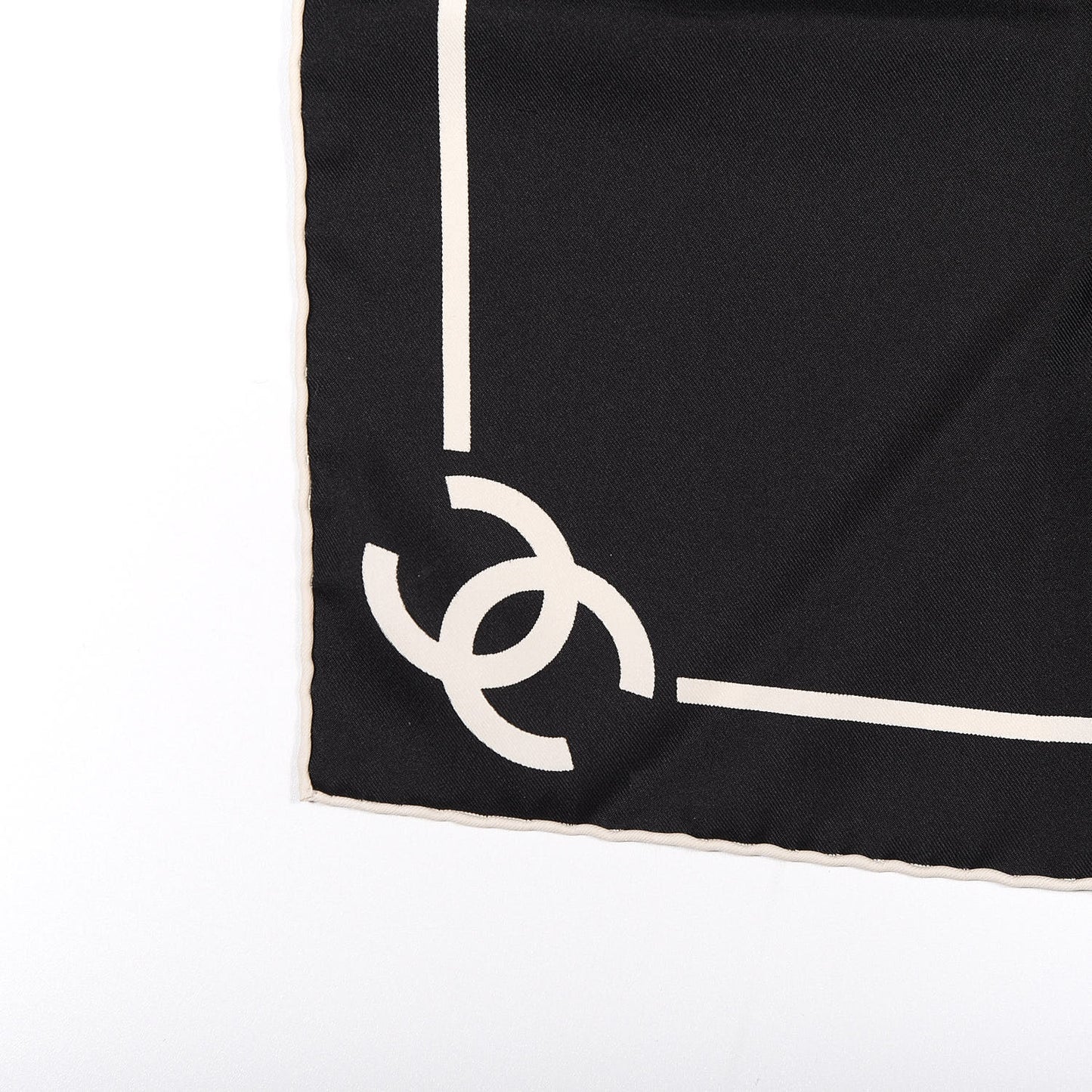 Silk CC Logo Stripe Scarf Black White