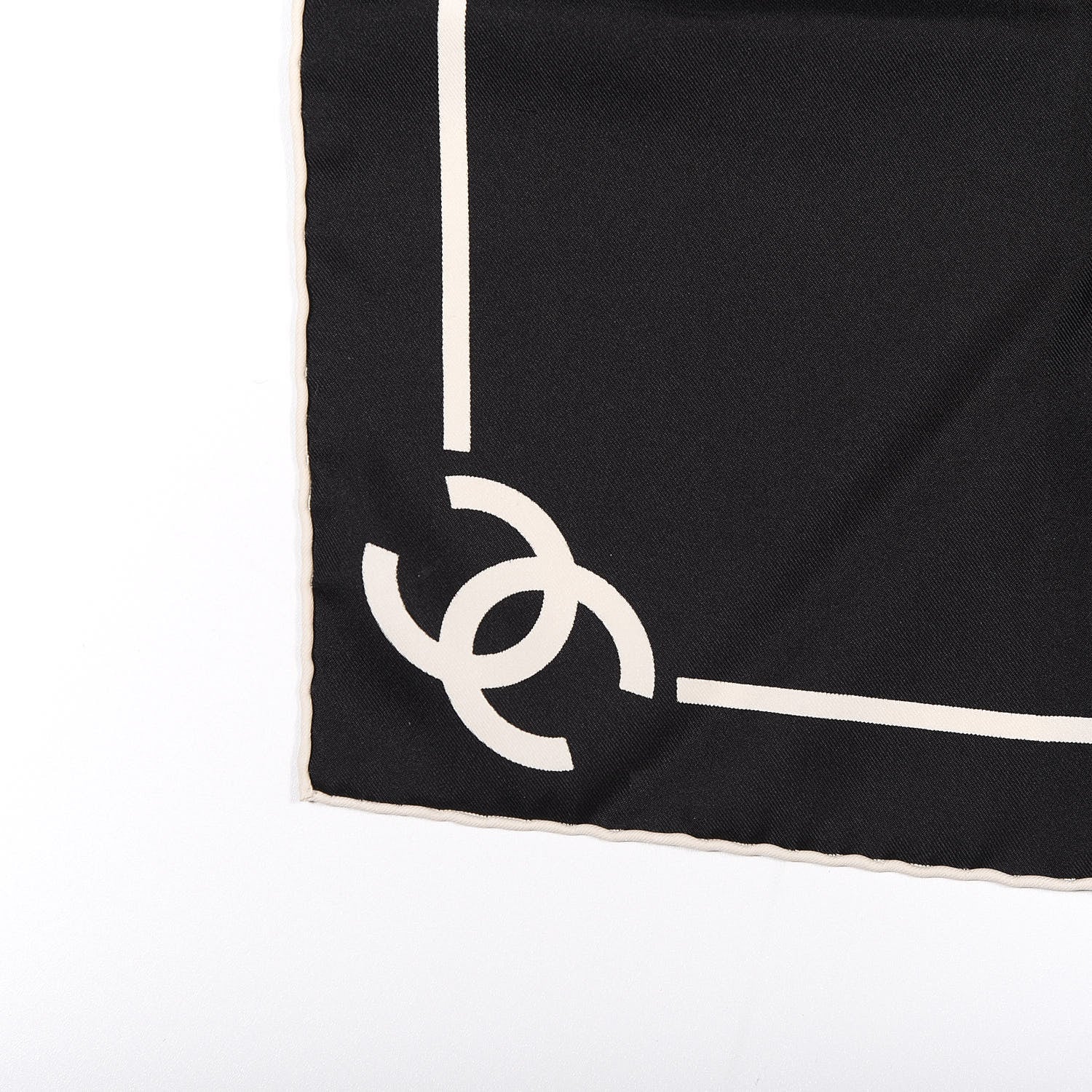 Chanel Silk CC Logo Stripe Scarf Black White 3 of 5