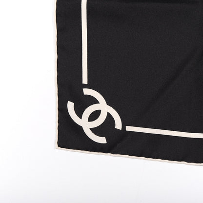 Chanel Silk CC Logo Stripe Scarf Black White 3 of 5