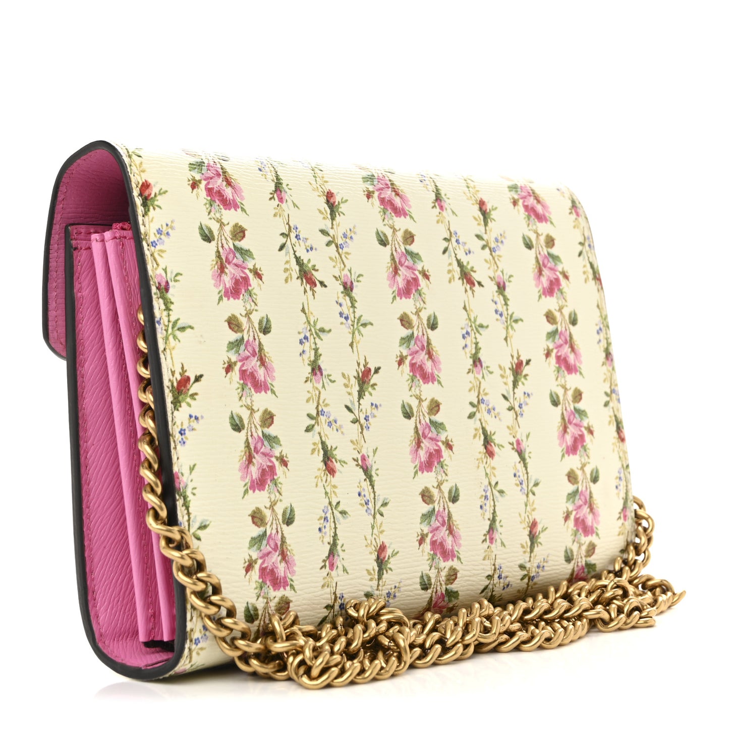 Calfskin Floral Print Mini Dionysus Chain Wallet Ivory Pink