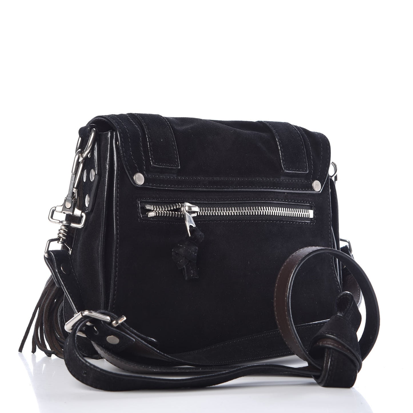 Suede Fringed PS1 Crossbody Pouch Black