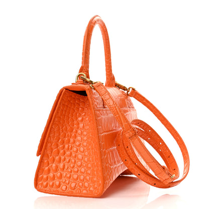 Balenciaga Shiny Calfskin Crocodile Embossed Small Hourglass Top Handle Bag Orange 3 of 12