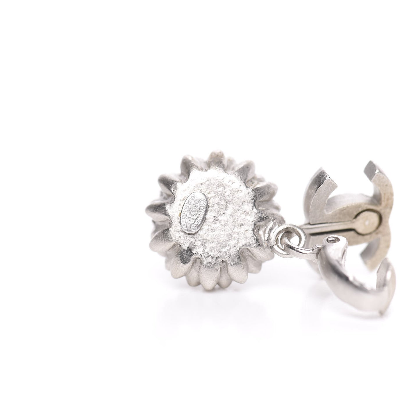 Pearl CC Drop Clip On Earrings Silver