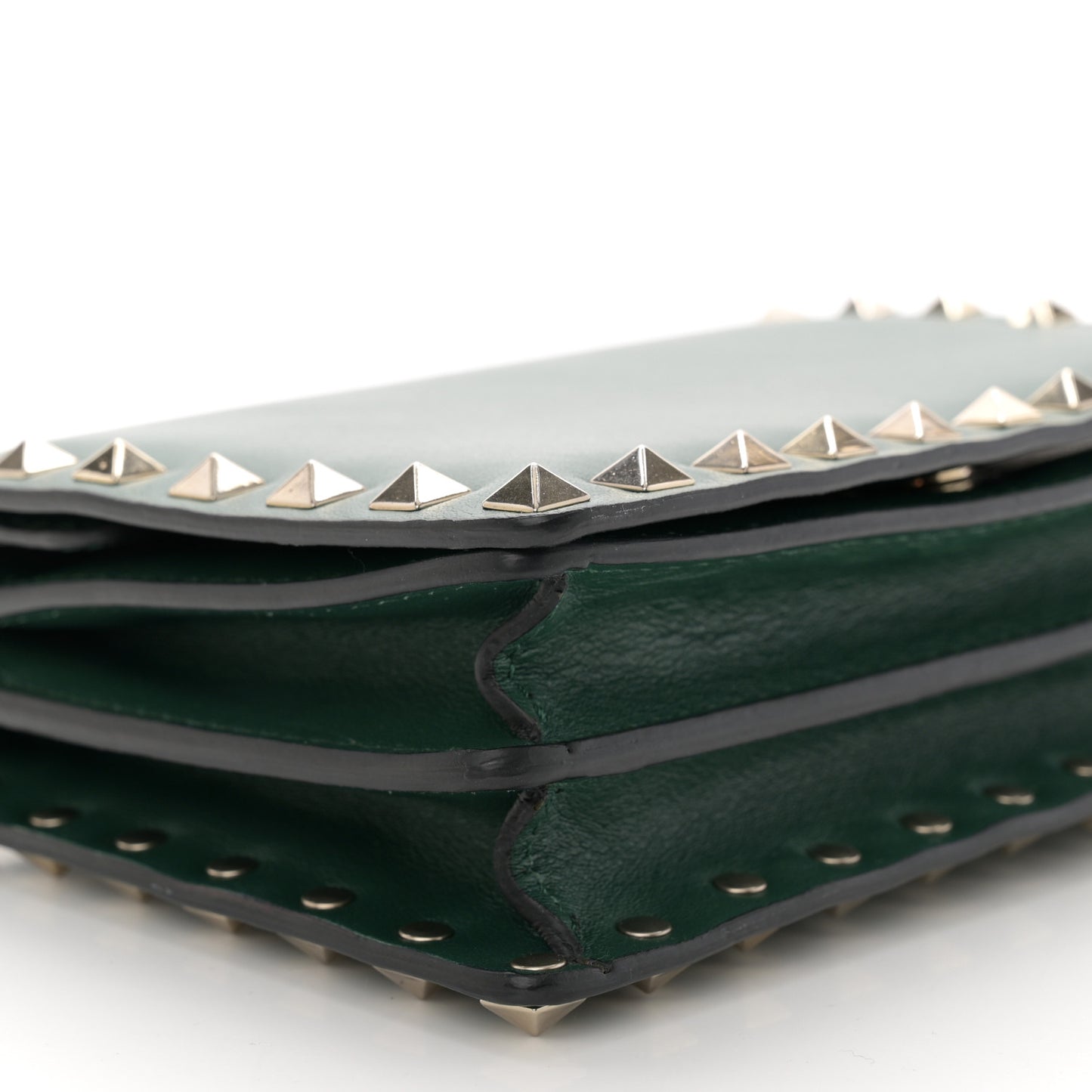 Calfskin Rockstud Wallet On Chain Green