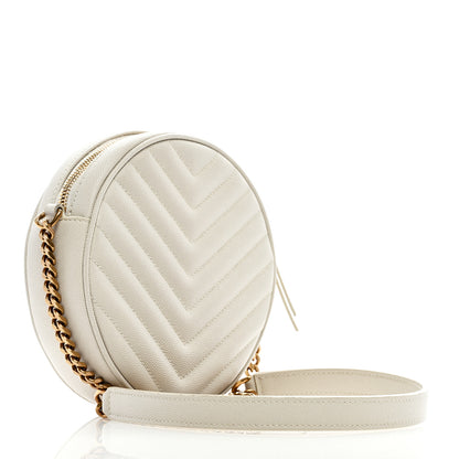 Saint Laurent Grain De Poudre Matelasse Chevron Quilted Round Vinyle Camera Bag White 2 of 7
