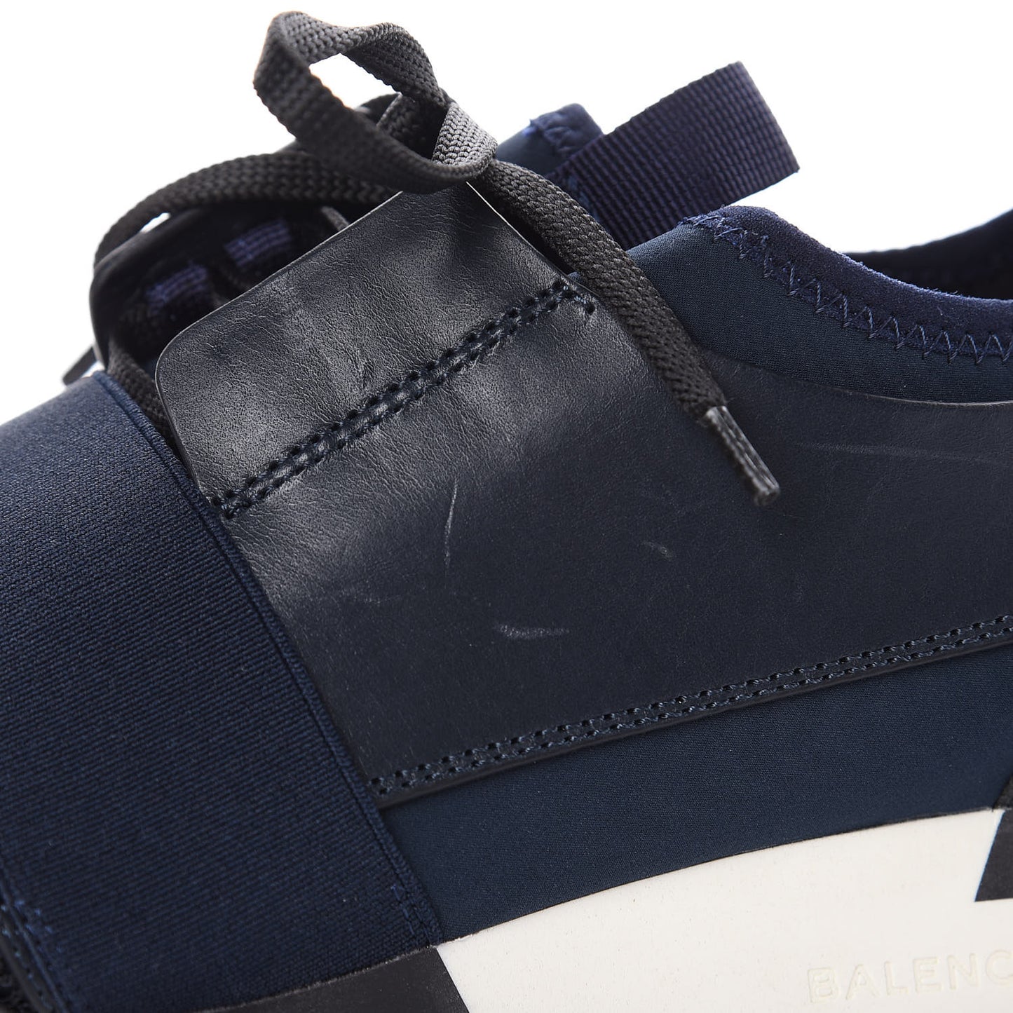 Mesh Calfskin Neoprene Suede Womens Race Runner Sneakers 38 Bleu Nuit