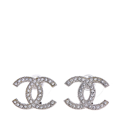 Chanel Crystal Timeless CC Earrings Silver 1 of 5