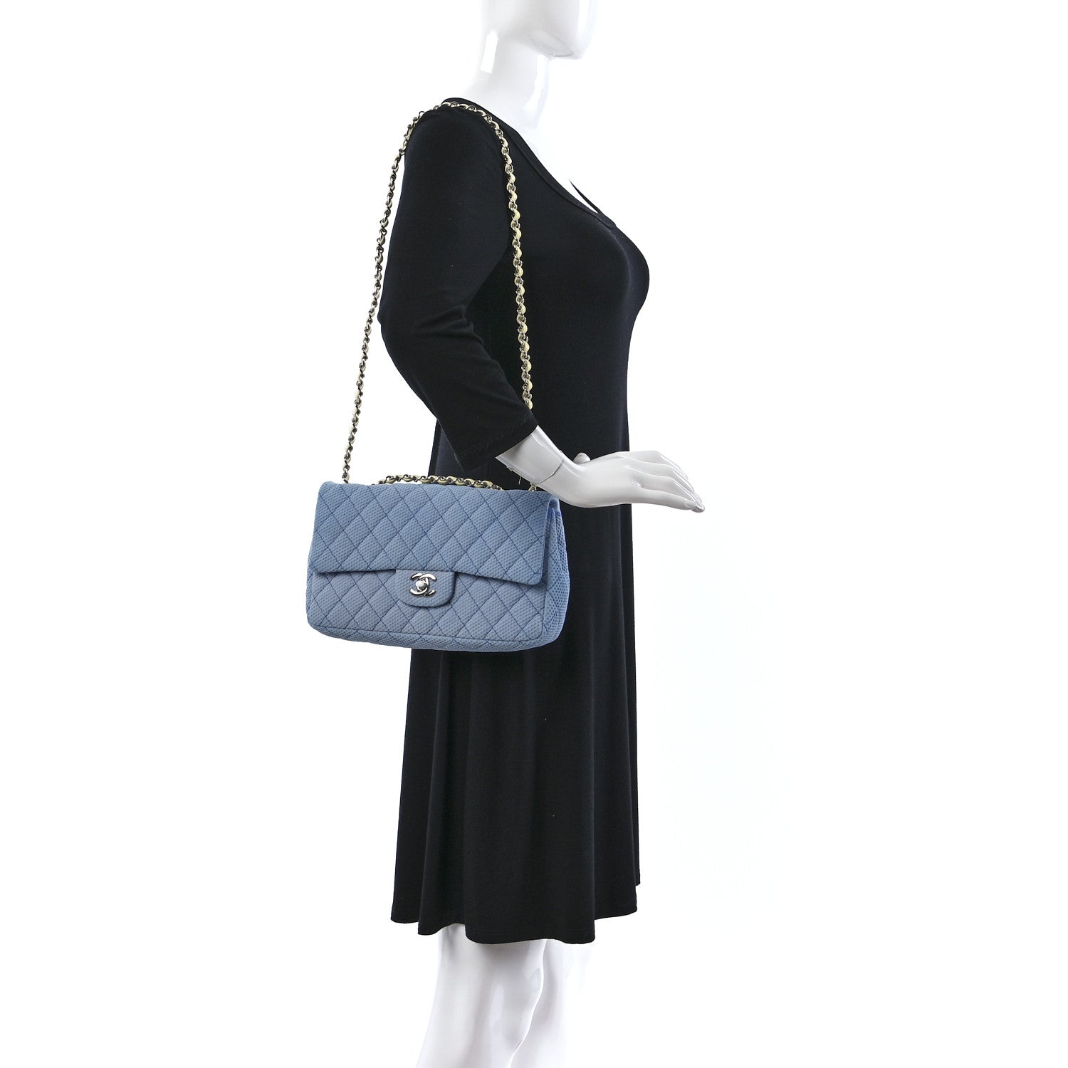 Chanel Neoprene Quilted Medium Single Flap Blue 2 of 9