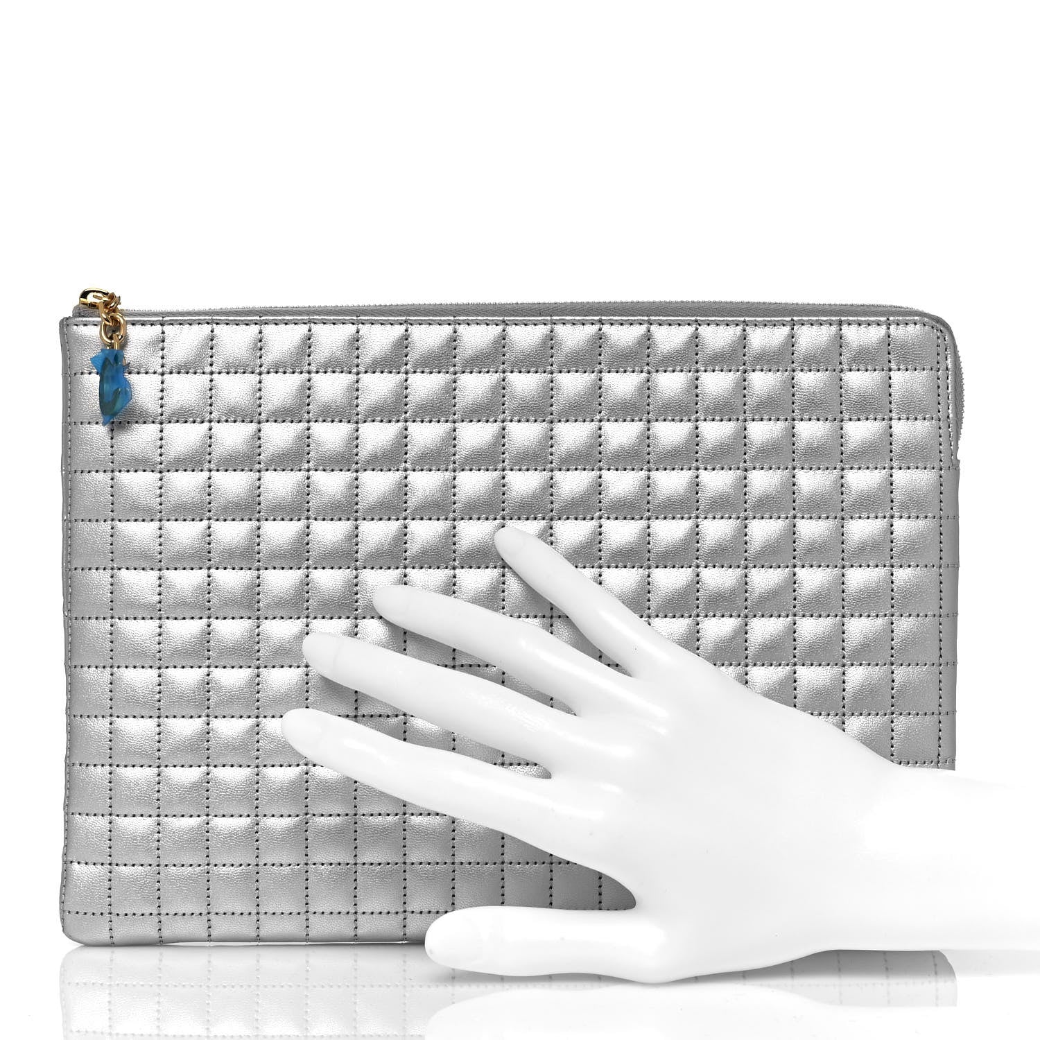 Celine Lambskin Quilted Zip Pouch Grey 2 of 12