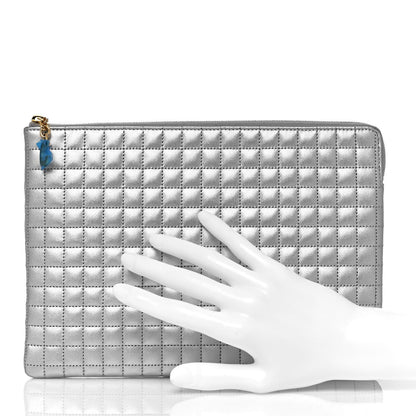 Celine Lambskin Quilted Zip Pouch Grey 2 of 12