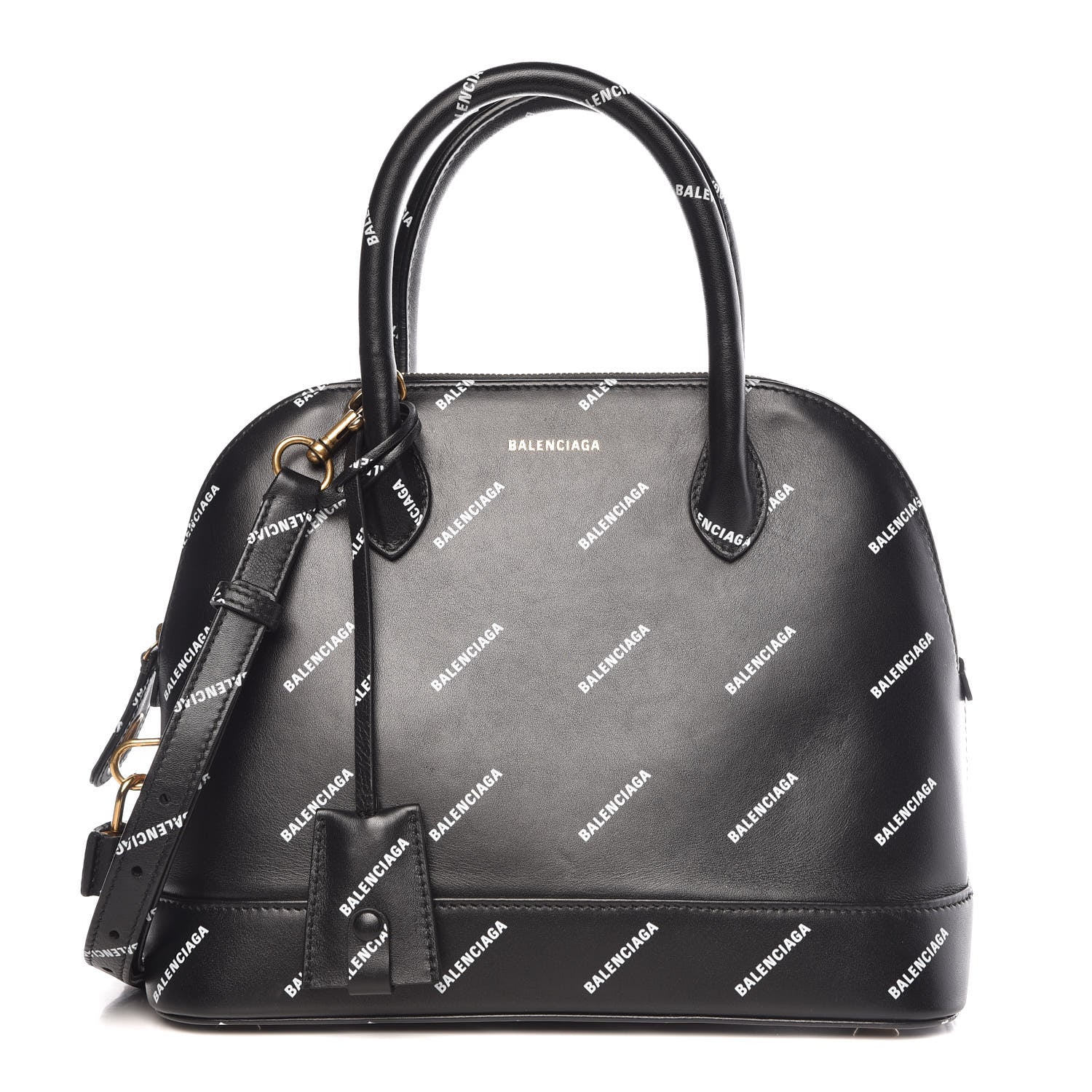 Balenciaga Calfskin Allover Logo S Ville Top Handle Bag Black White 1 of 10