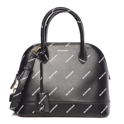 Balenciaga Calfskin Allover Logo S Ville Top Handle Bag Black White 1 of 10