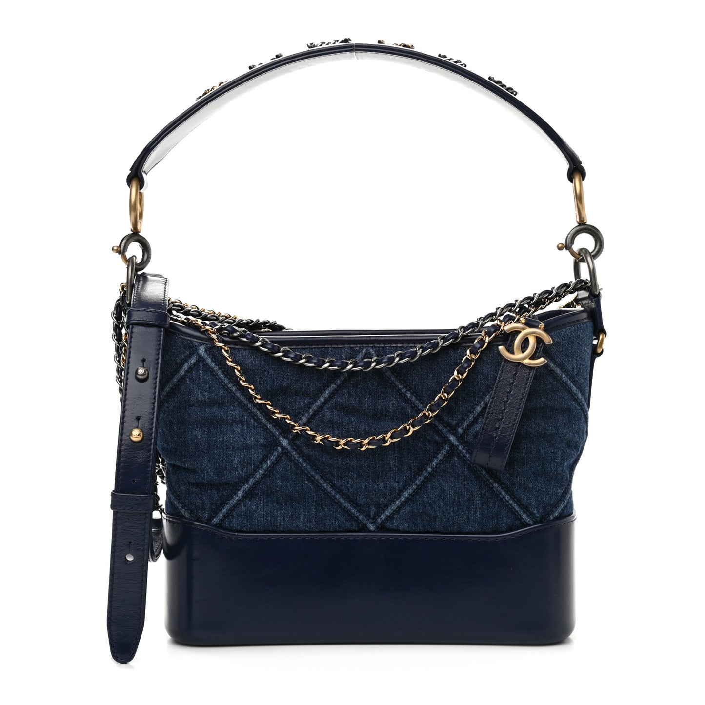 Denim Calfskin Quilted Small Gabrielle Logo Hobo Blue