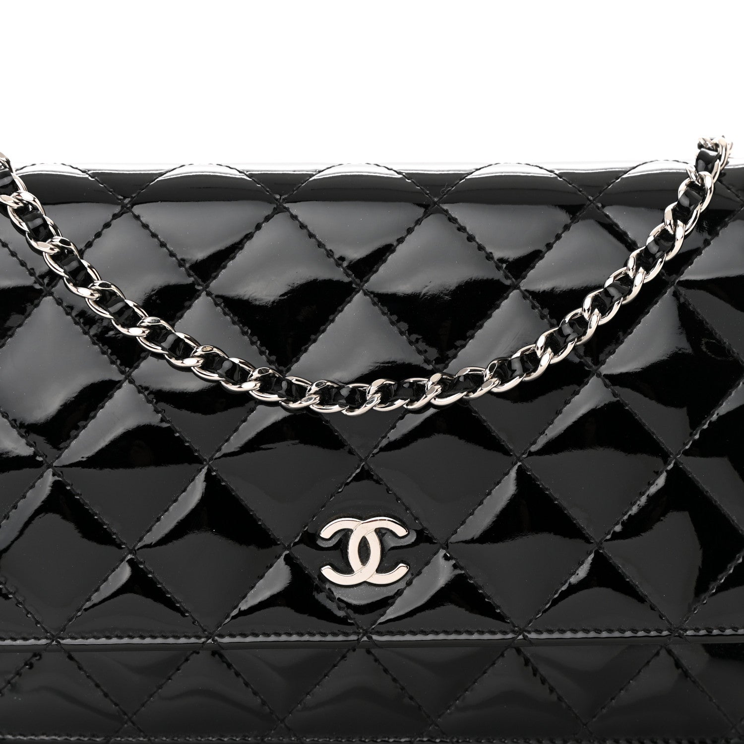 Chanel Patent Quilted Wallet On Chain WOC Black 10 of 16