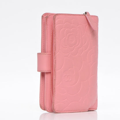 Chanel Lambskin Camellia Embossed L-Zip Pocket Wallet Pink 3 of 13