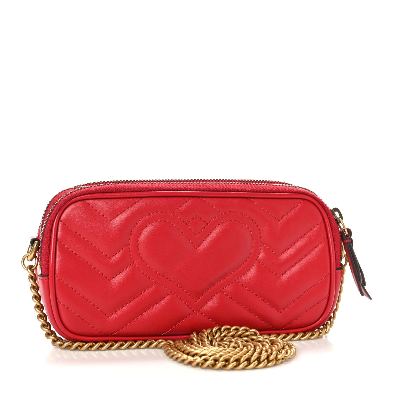 Gucci Calfskin Matelasse Mini GG Marmont Chain Crossbody Bag Hibiscus Red 3 of 10